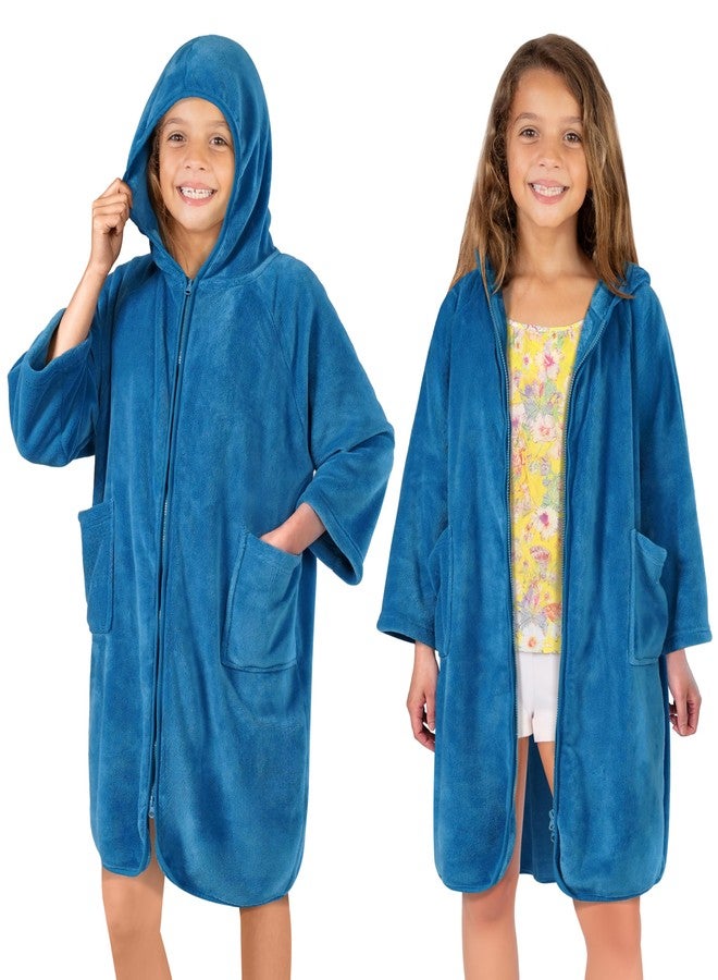 Suncube SUN CUBE Hooded Towel Robe for Kids, Zip Up Swim Parka Beach Cover Up for Girls, Surf Poncho for Boys Warm Changing Bath Towel for Pool with Zipper Hood 7-10, Sea Blue - Image 1